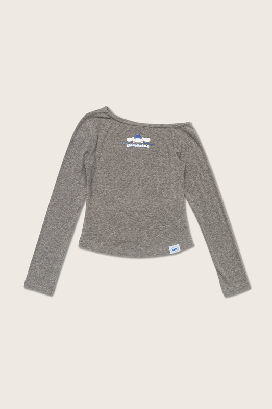 Aim Higher Club ♥ Cinnamoroll On The Bar Drop Shoulder Women Soft Top/ Flecking Grey