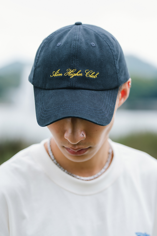 Aim Higher Club Unisex Light Washed Classic Script Cap/ Navy