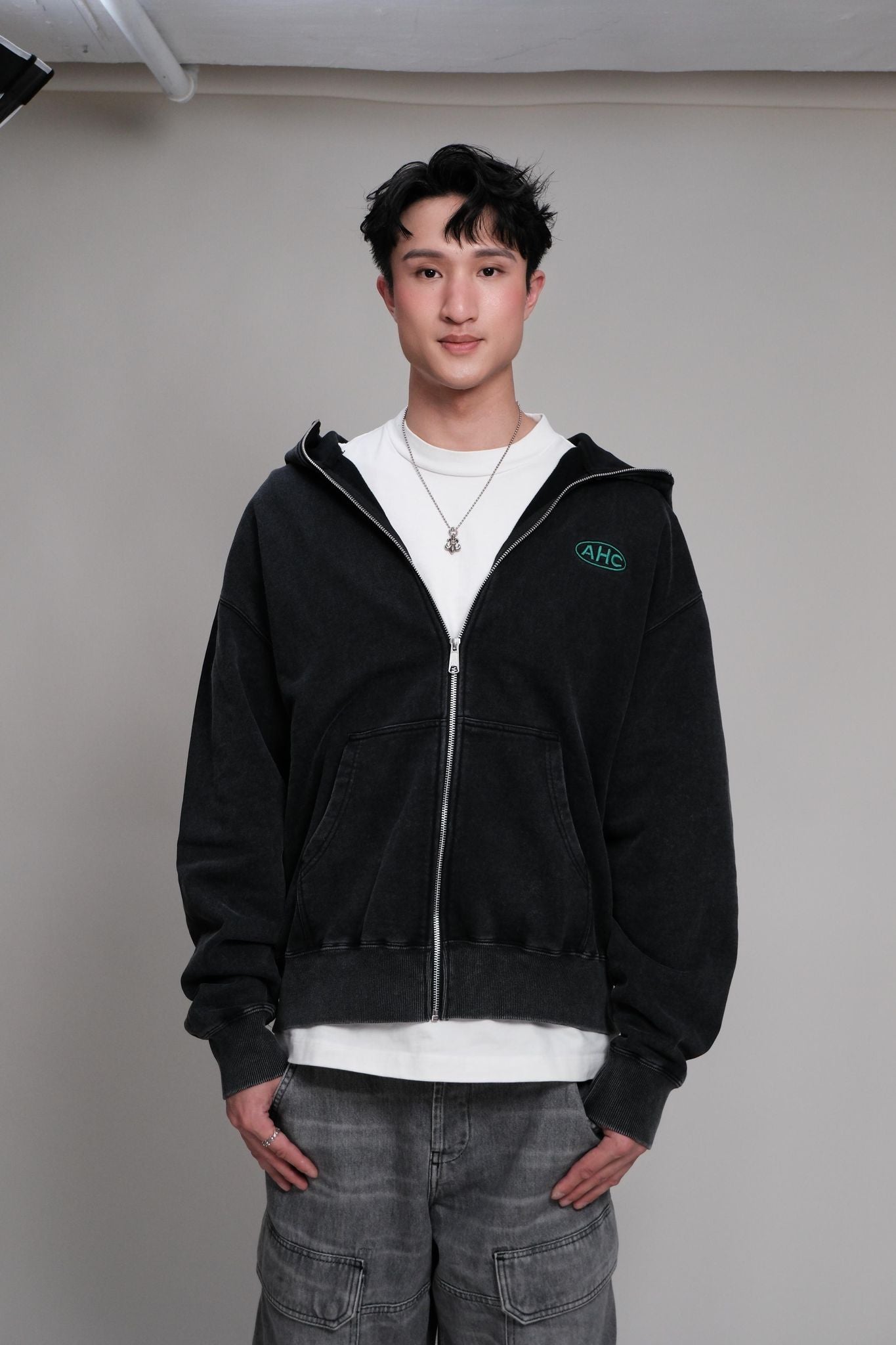 Aim Higher Club x Ryan Choi Washed Charcoal Zip Up Hoodies
