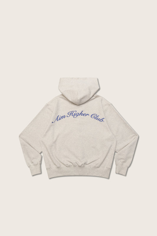 Aim Higher Club Raised Embroidery Zip Up Hoodie/ Oat-Ribbon Blue