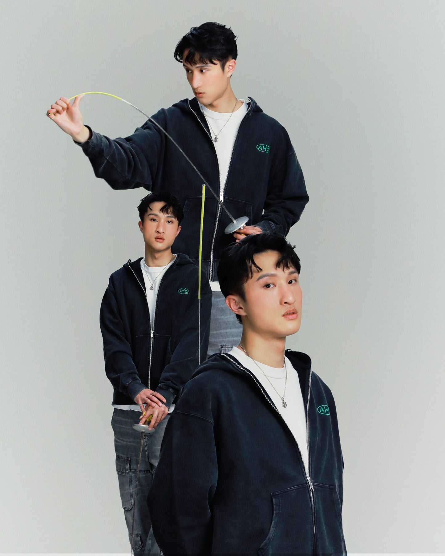 Aim Higher Club x Ryan Choi Washed Charcoal Zip Up Hoodies