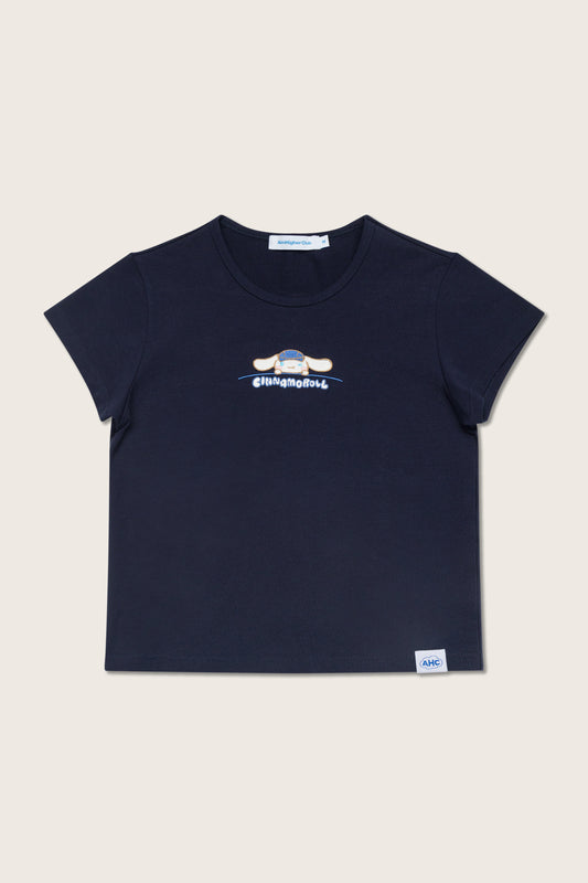 Aim Higher Club ♥ Cinnamoroll On The Bar Embroidery Women Fitted Tee /Navy