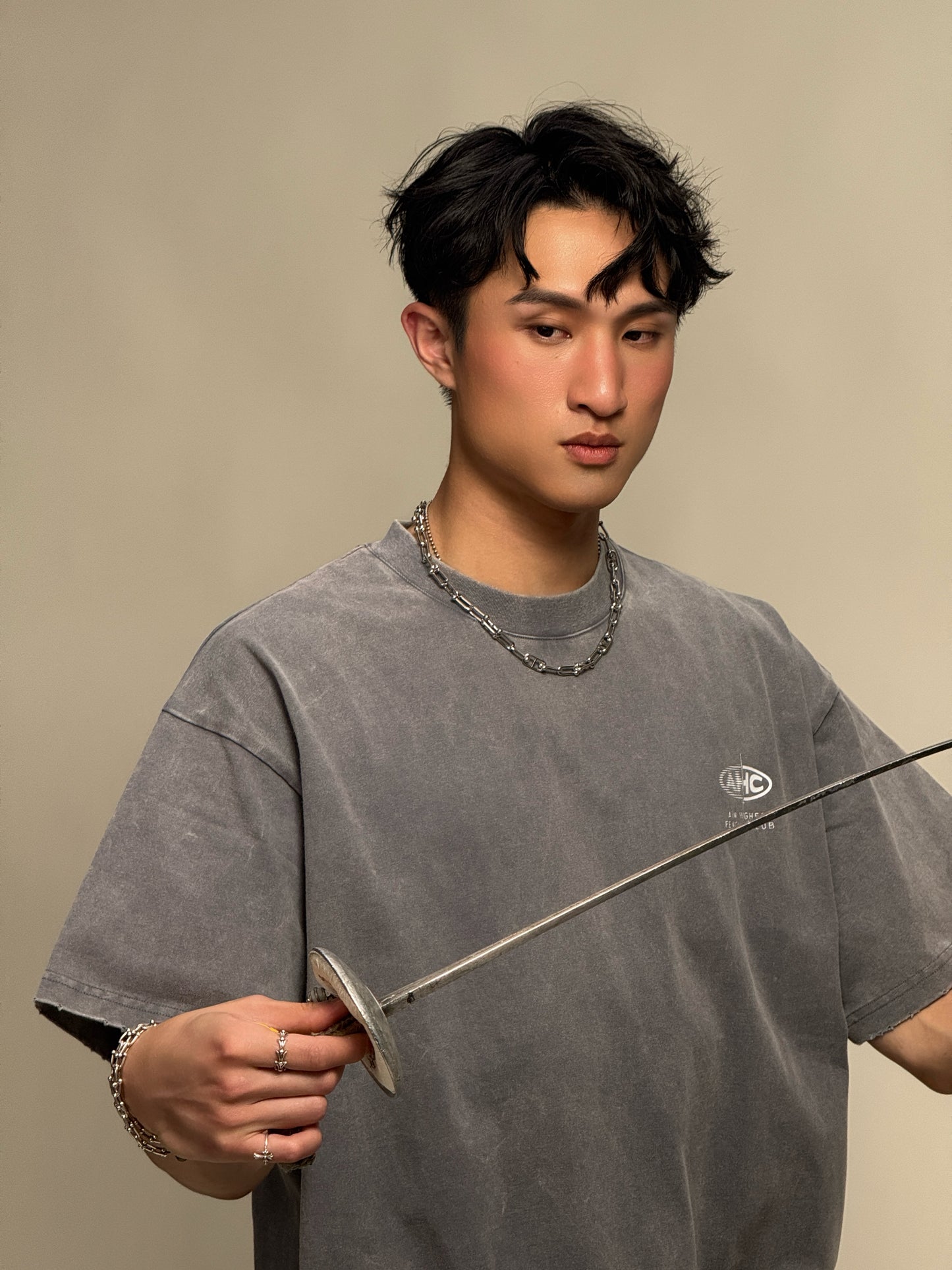 Aim Higher Club x Ryan Choi Logo Tee/ Washed Light Grey