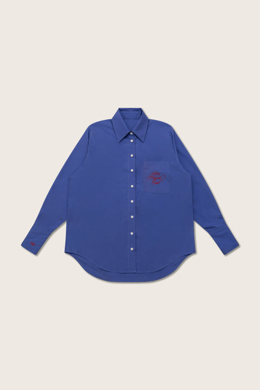 Aim Higher Club Pocket Oversized Boyfriend Shirt/ Purple Blue