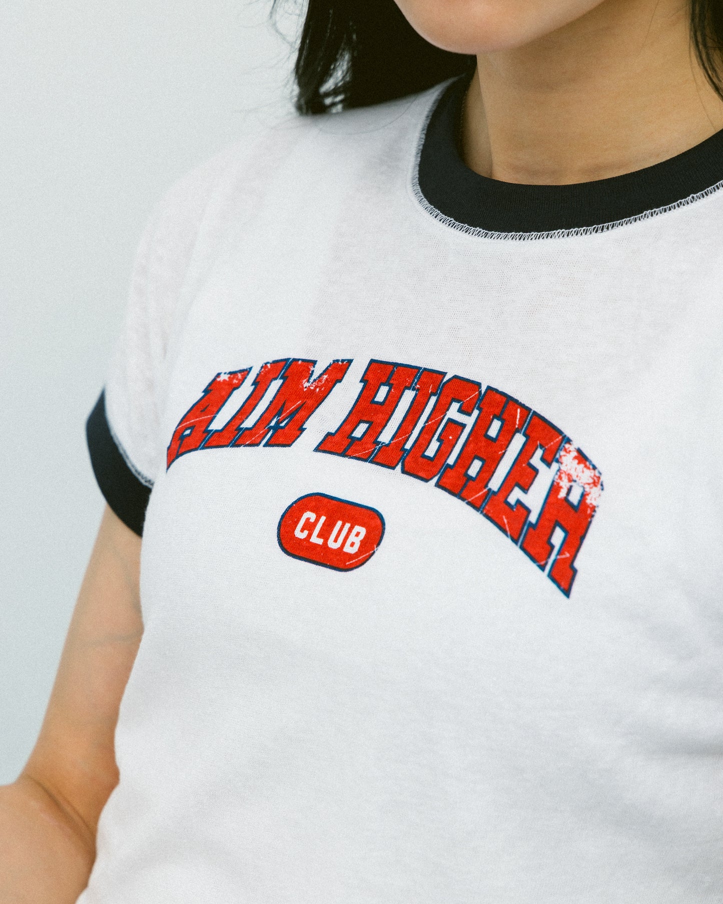Aim Higher Club Ruffle Ringer Tee/ Off White