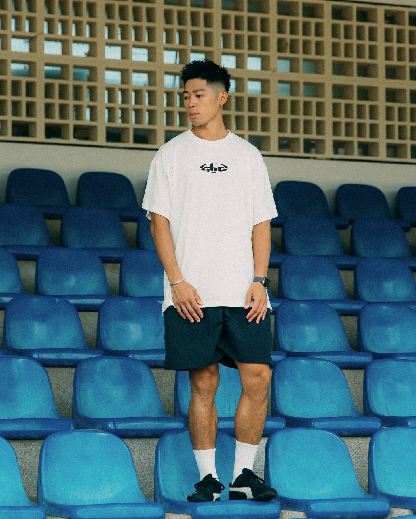 Aim Higher Club Unisex Retro Oval Logo Nylon Shorts/ Navy