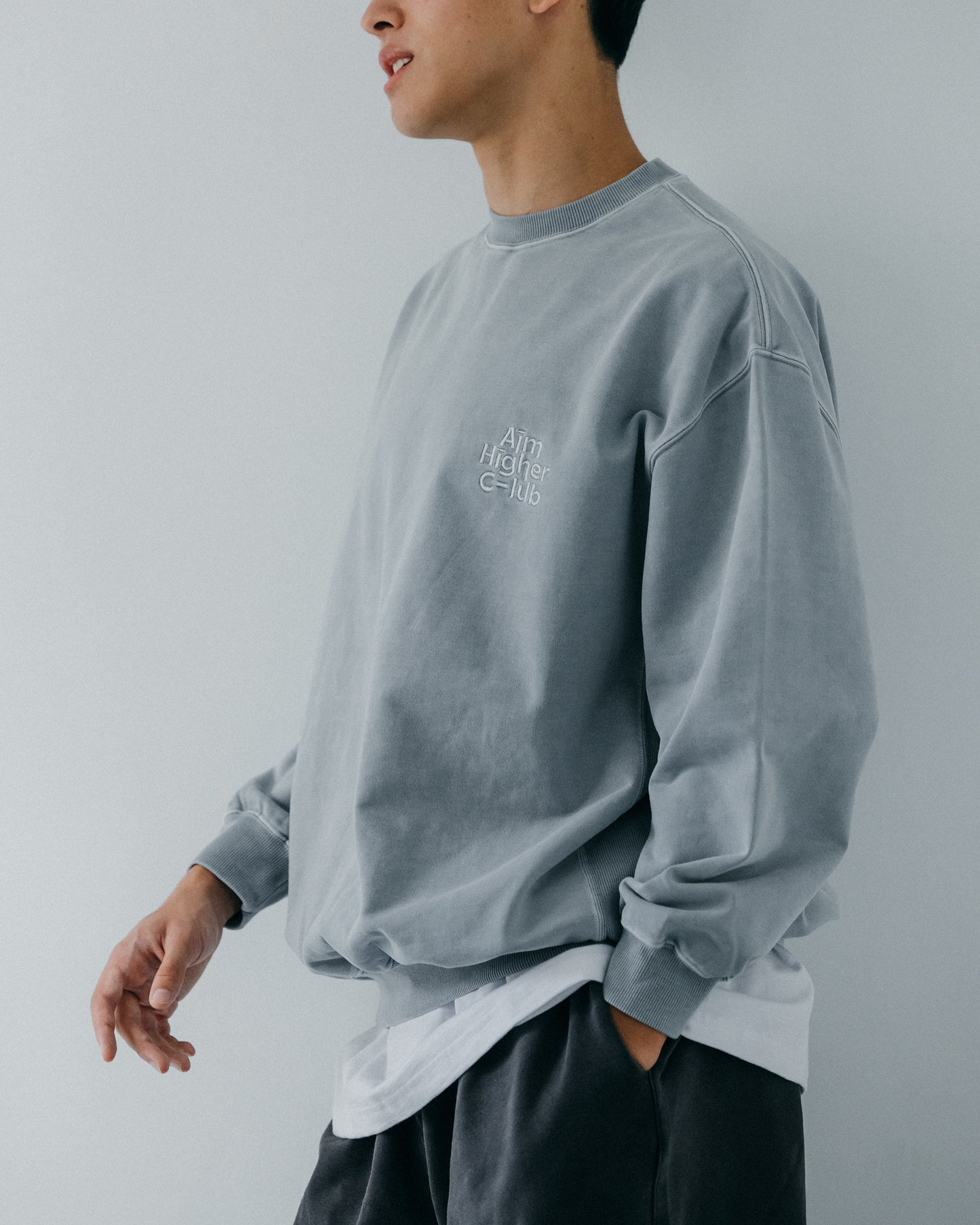 Aim Higher Club Unisex Crewneck Sweatshirt/ Washed Powder Blue Grey