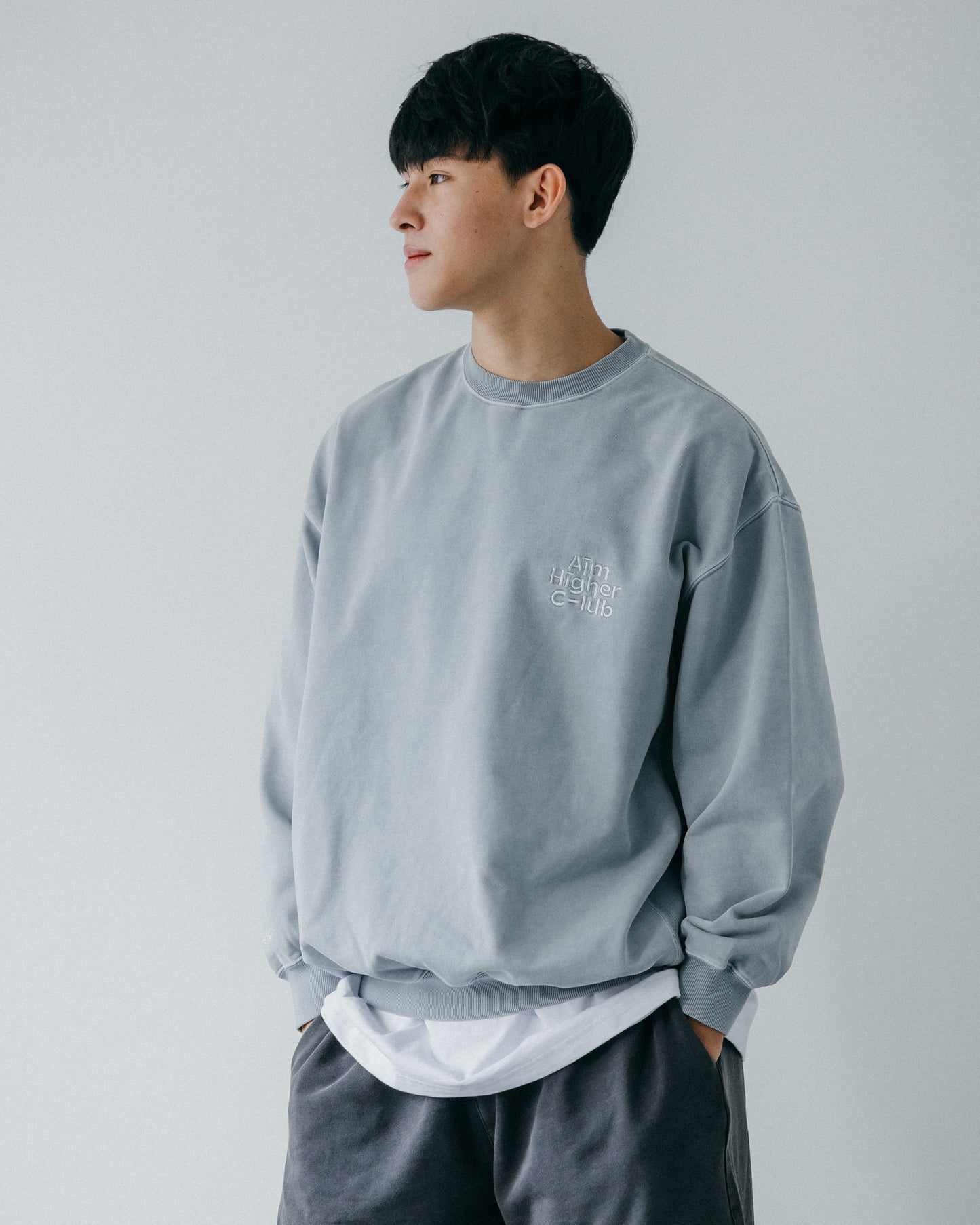 Aim Higher Club Unisex Crewneck Sweatshirt/ Washed Powder Blue Grey
