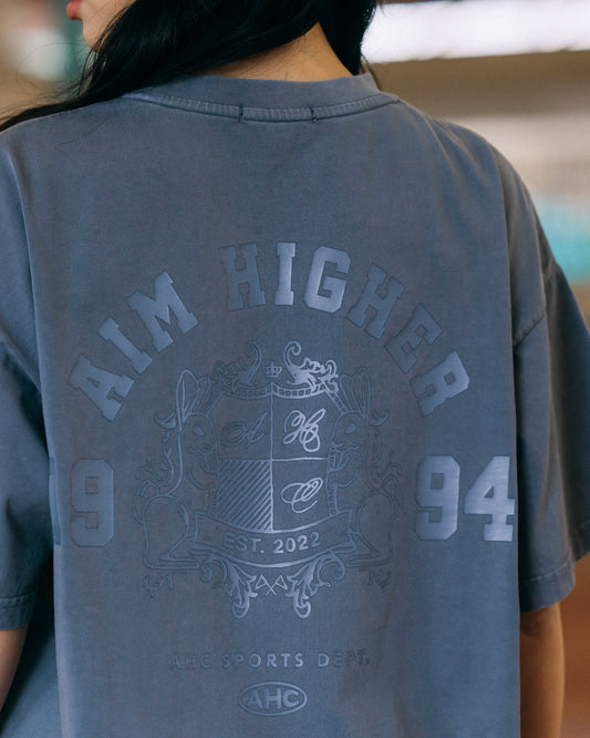 Aim Higher Club College Emblem Unisex Tee / Wash Light Charcoal