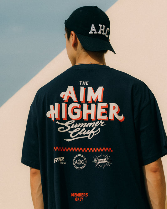 Aim Higher Club X Imaginary Mechanic Summer Club Unisex Logo Tee/ Navy
