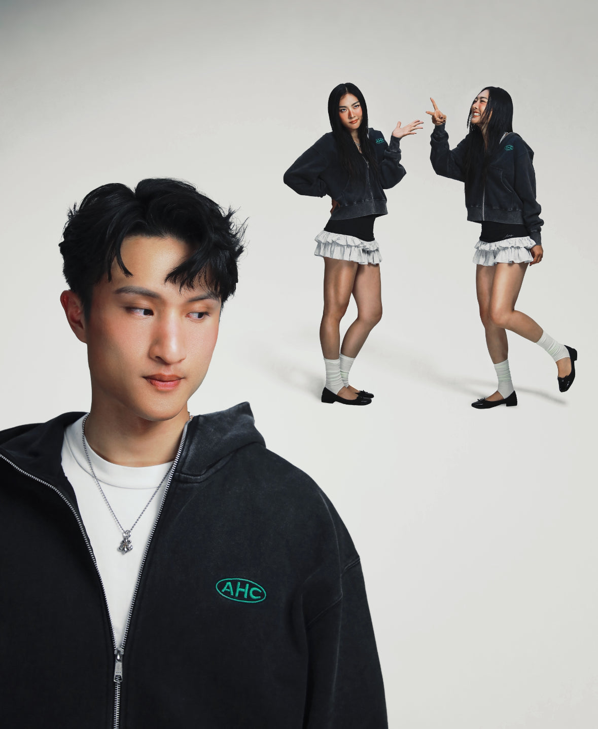 Aim Higher Club x Ryan Choi Washed Charcoal Zip Up Hoodies
