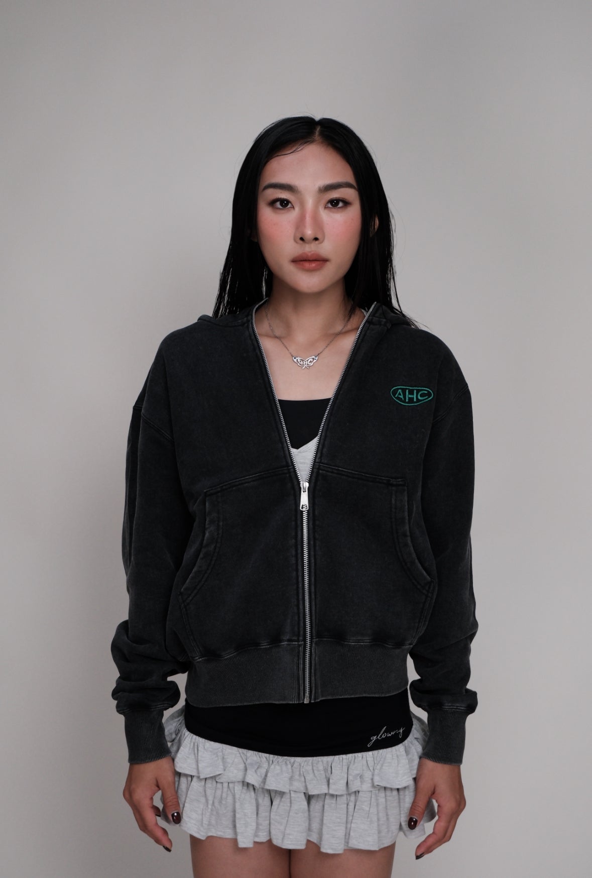 Aim Higher Club x Ryan Choi Washed Charcoal Zip Up Hoodies