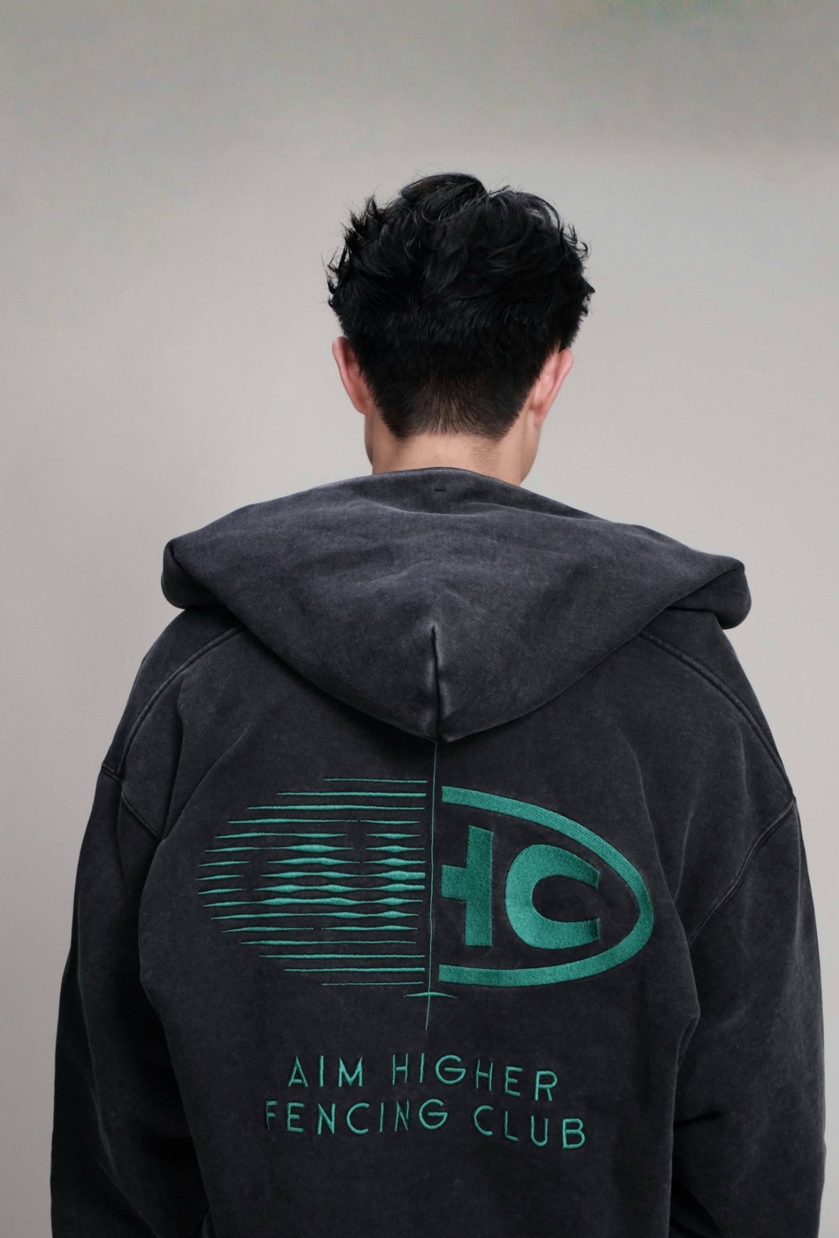 Aim Higher Club x Ryan Choi Washed Charcoal Zip Up Hoodies