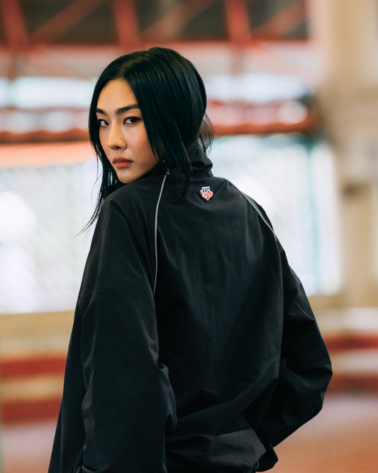 Aim Higher Club Unisex College Emblem Reflective Half Zip Windbreaker/ Black