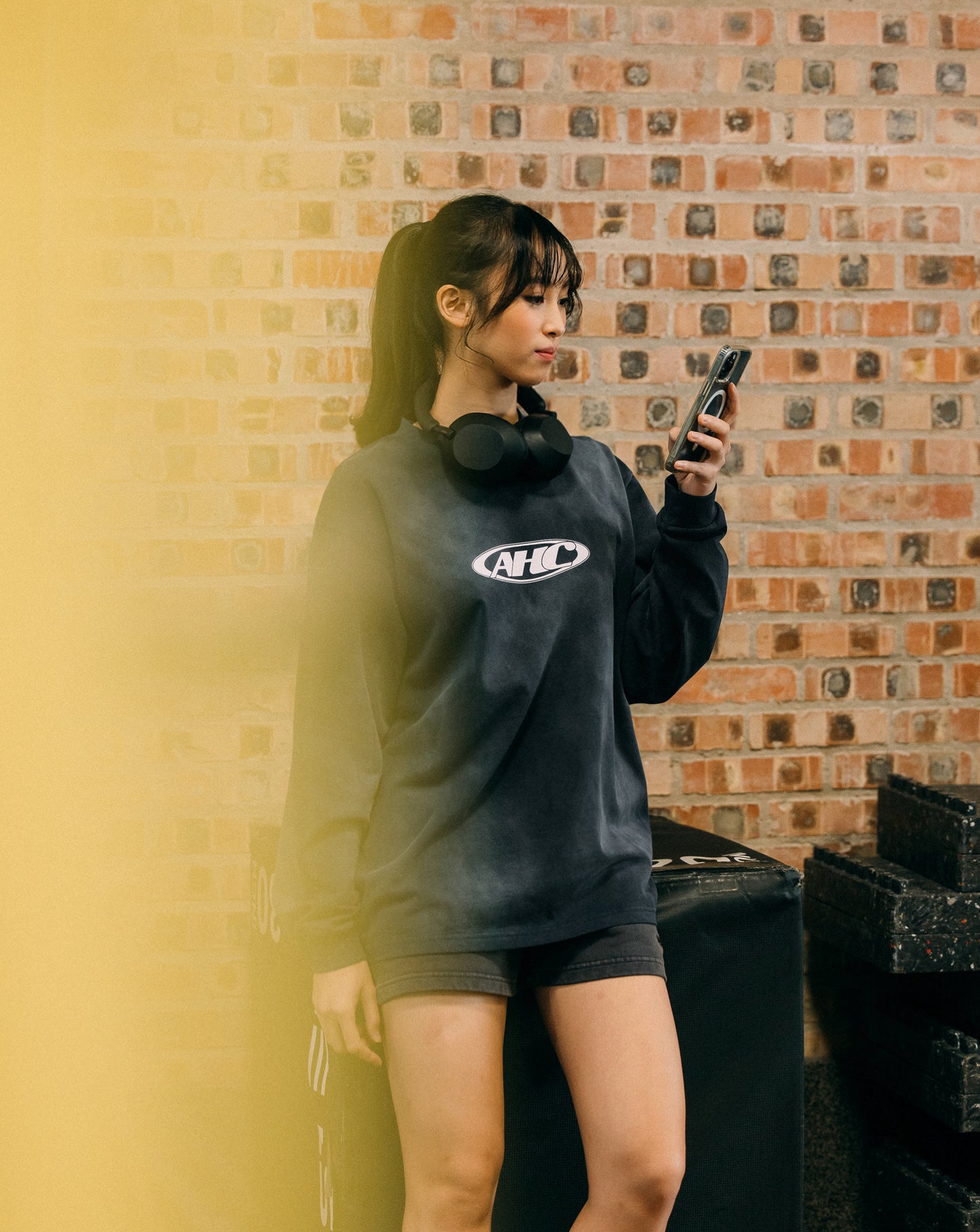 Aim Higher Club Unisex Retro Oval Logo Long Tee/ Dirty Washed Navy