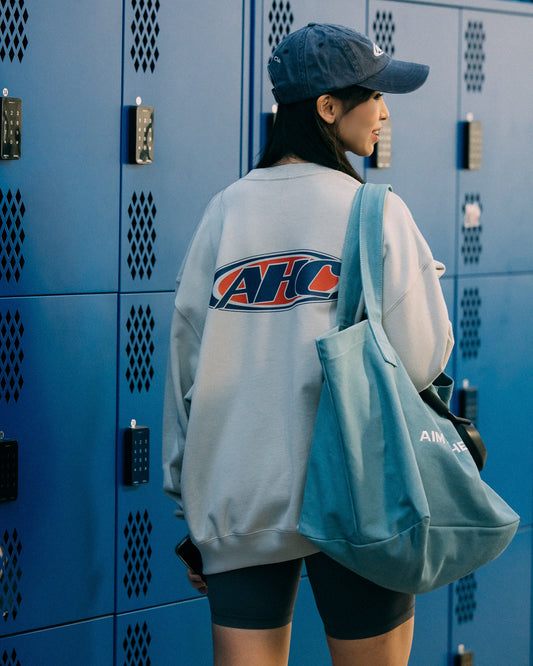 Aim Higher Club Retro Oval Logo Crewneck Sweatshirt/ Sand Grey