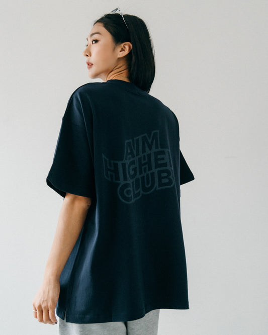 Aim Higher Club Unisex Wave Logo Tee/ Navy