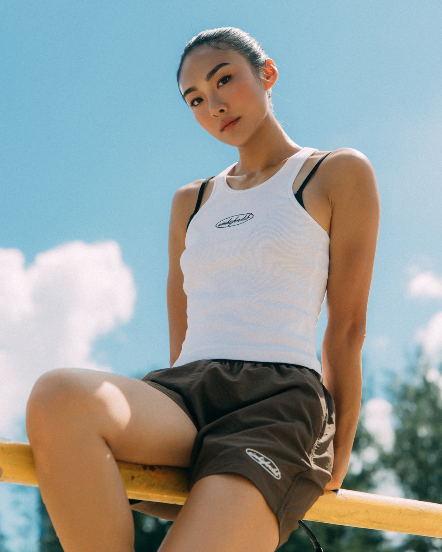Aim Higher Club Women Oval Logo Nylon Shorts/ Brown