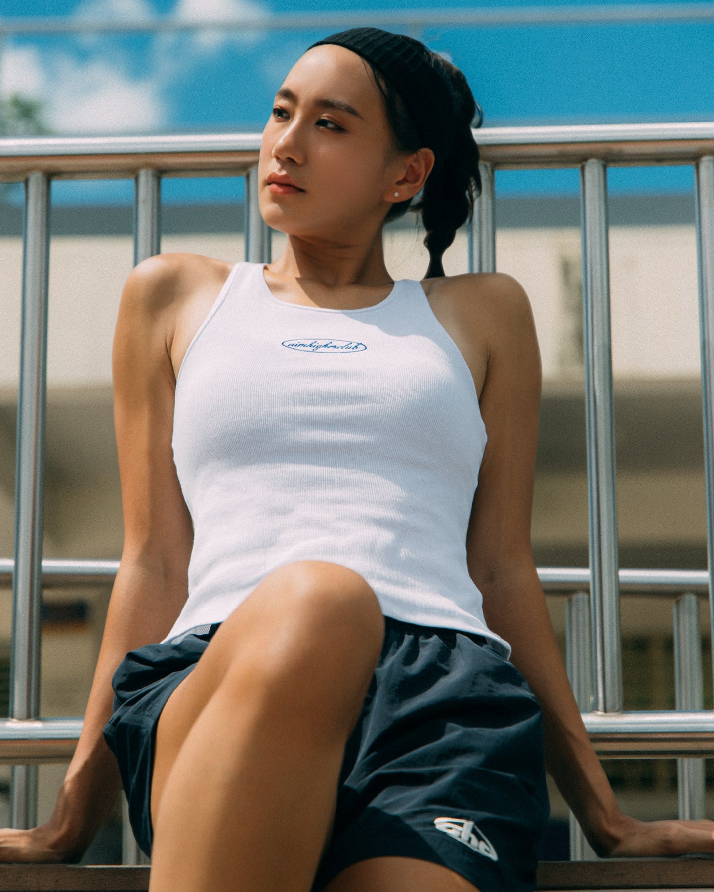 Aim Higher Club Women Oval Logo Tank Top/ White-Navy