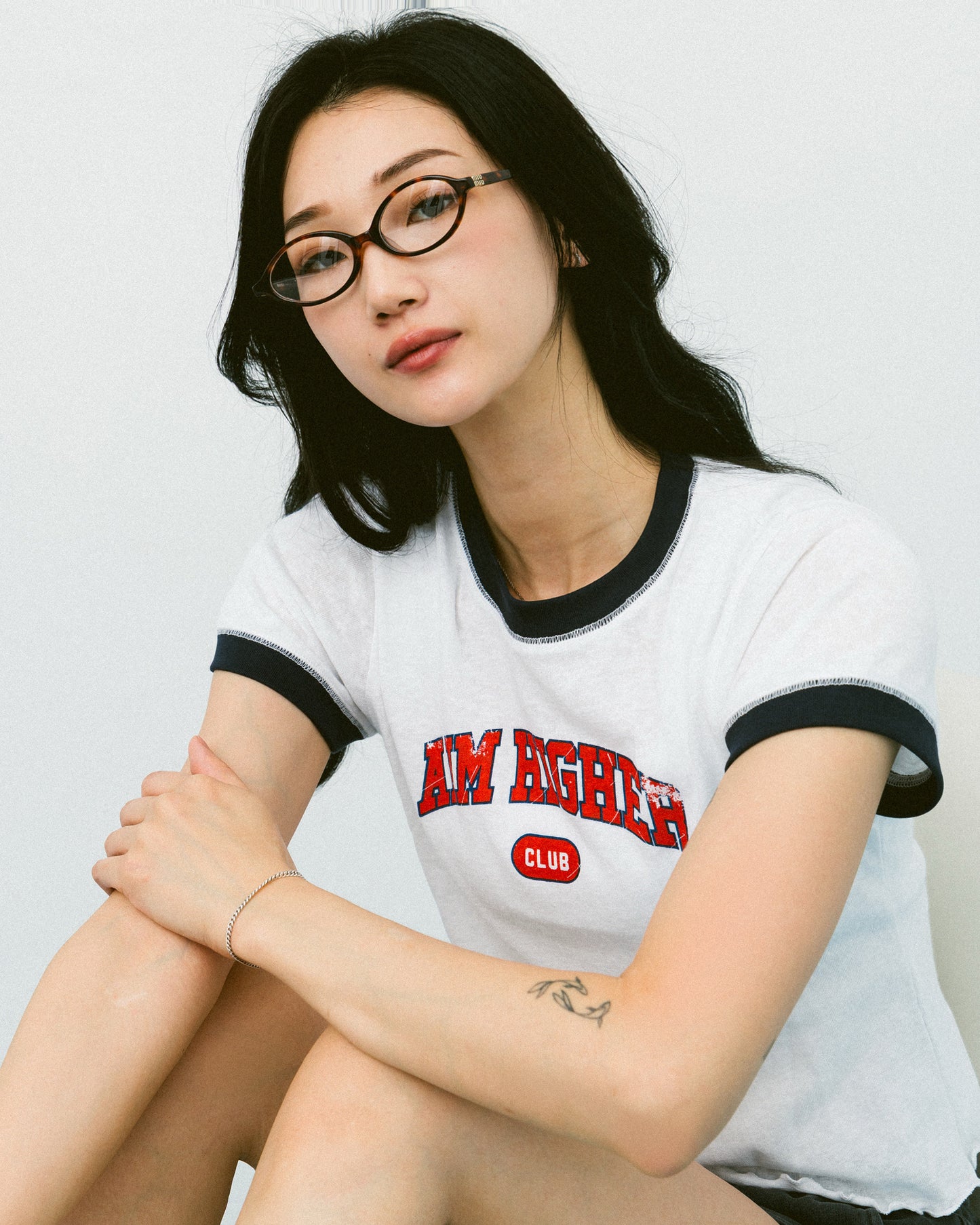 Aim Higher Club Ruffle Ringer Tee/ Off White