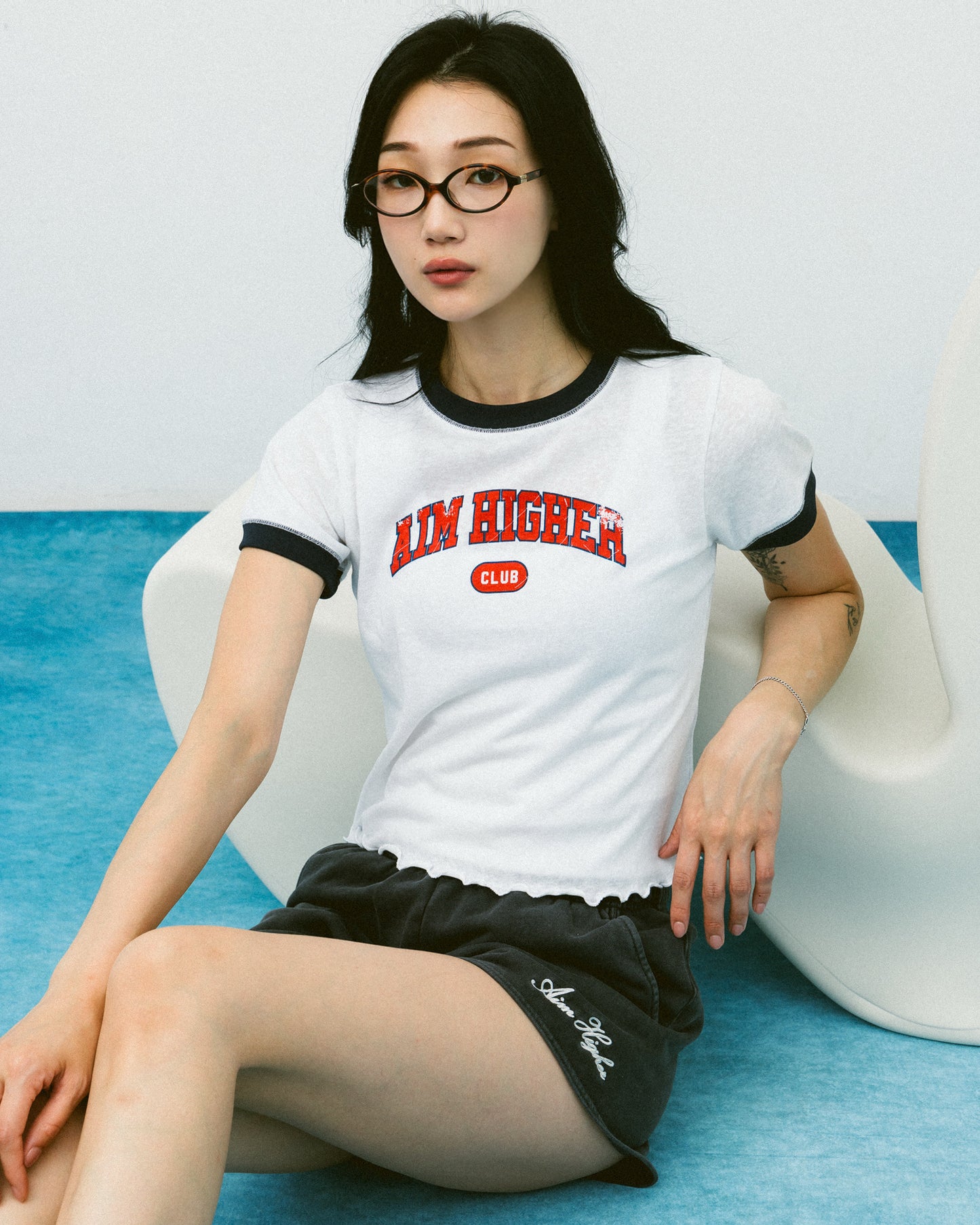Aim Higher Club Ruffle Ringer Tee/ Off White
