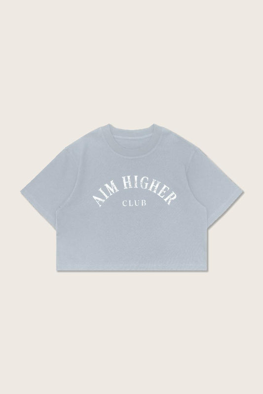 Aim Higher Club Basic Crop Tee/ Grey Baby Blue