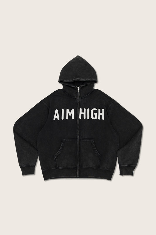 Aim Higher Club Zip Up Hoodie/ Washed Dark Grey