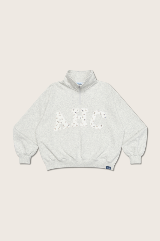 Aim Higher Club ♥ Cinnamoroll Monogram College Patch Half Zip Sweater/ Light Flecking Grey
