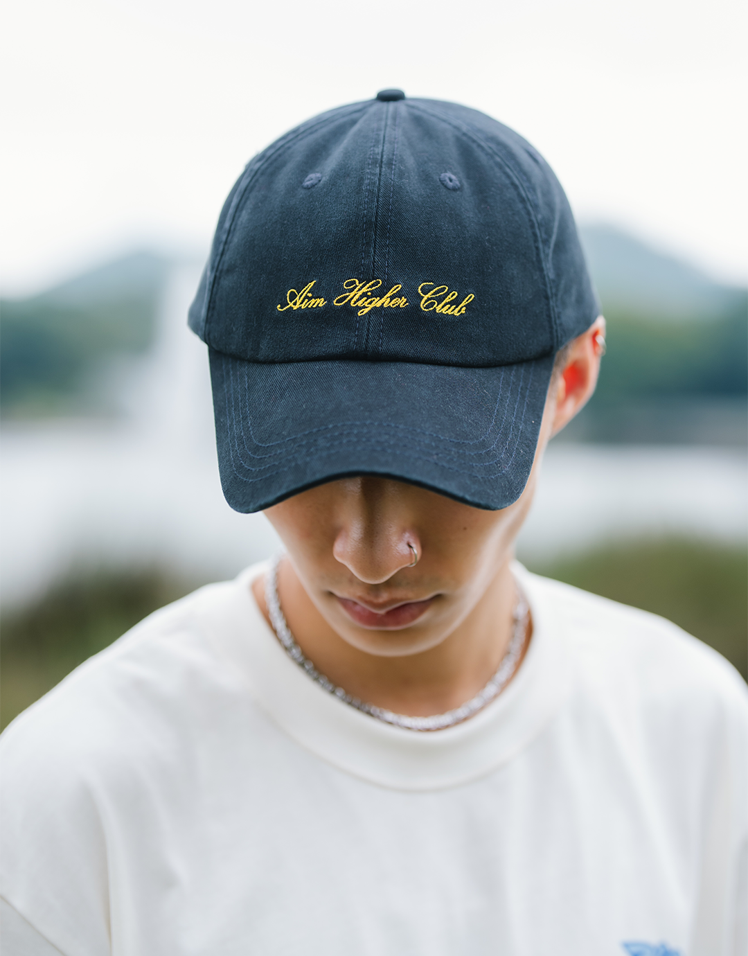 Aim Higher Club Light Washed Classic Script Cap/ Navy