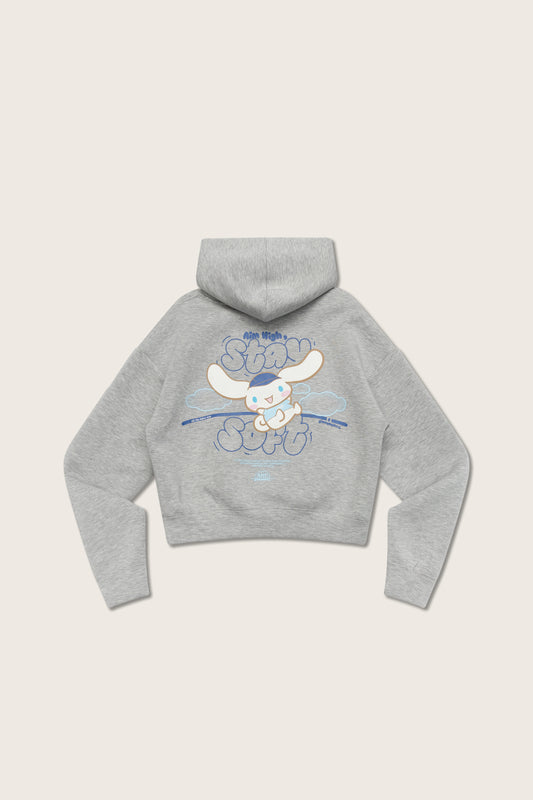 Aim Higher Club ♥ Cinnamoroll Aim High Stay Soft Cloud Touch Cropped Hoodie/ Flecking Grey