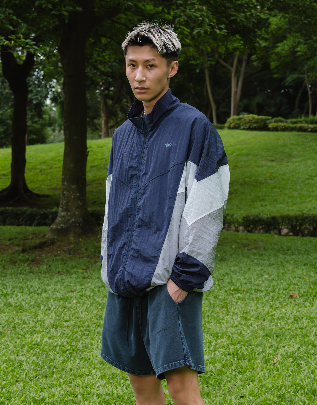 Aim Higher Club 3-Color Tone Unisex Classic Windbreaker/ Navy-Grey