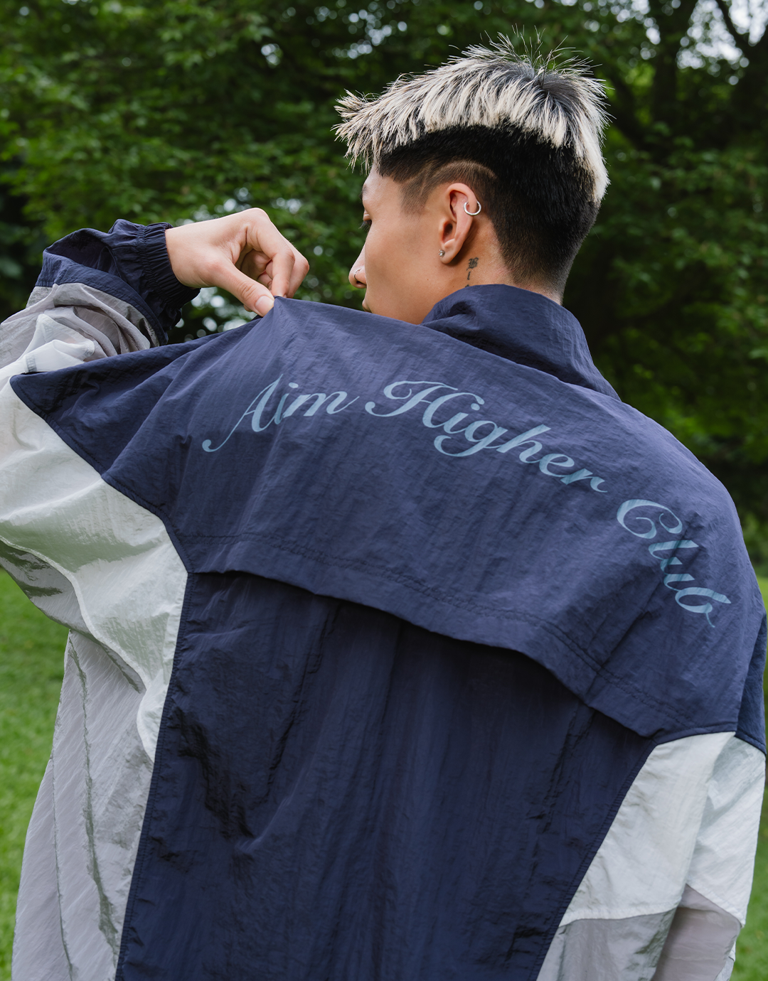 Aim Higher Club 3-Color Tone Unisex Classic Windbreaker/ Navy-Grey