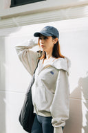 Aim Higher Club Unisex Raised Embroidery Zip Up Hoodie/ Oat-Ribbon Blue
