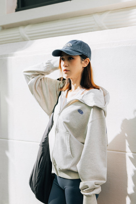 Aim Higher Club Raised Embroidery Zip Up Hoodie/ Oat-Ribbon Blue