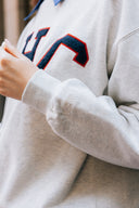 Aim Higher Club Unisex Terry Patch College Crewneck Sweatshirt/ Oat-Navy-Red