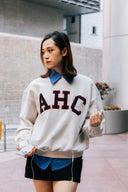 Aim Higher Club Unisex Terry Patch College Crewneck Sweatshirt/ Oat-Navy-Red