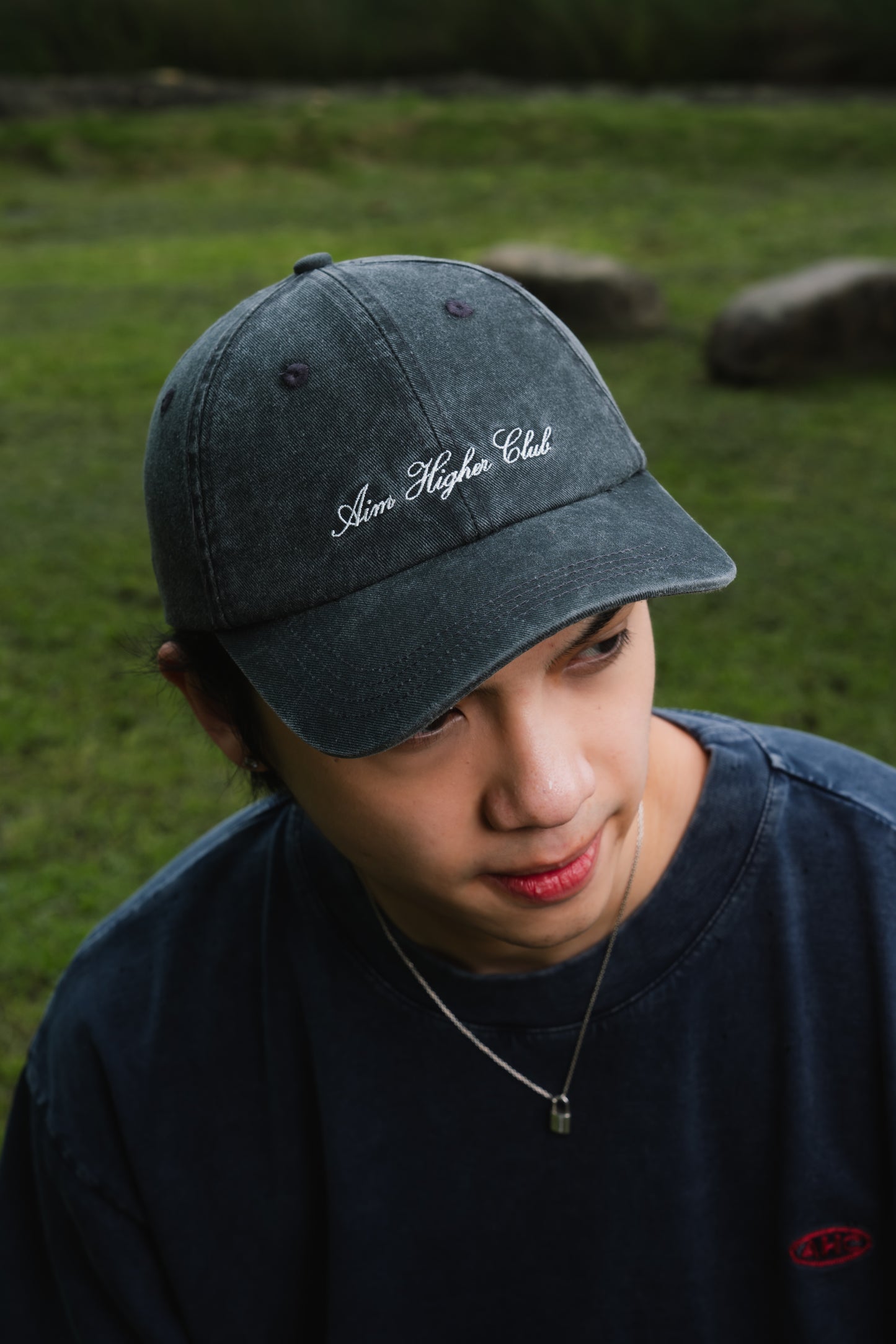 Aim Higher Club Light Washed Classic Script Cap/ Charcoal