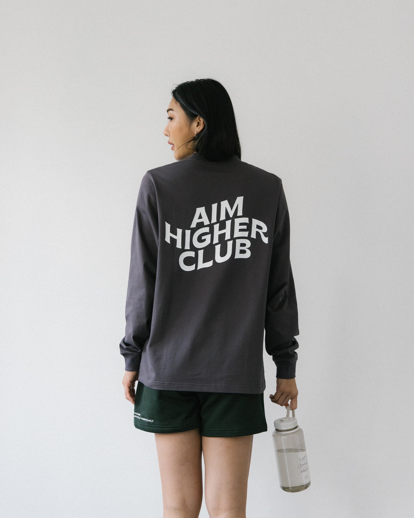 Aim Higher Club Logo Long Tee/ Light Wash Grey