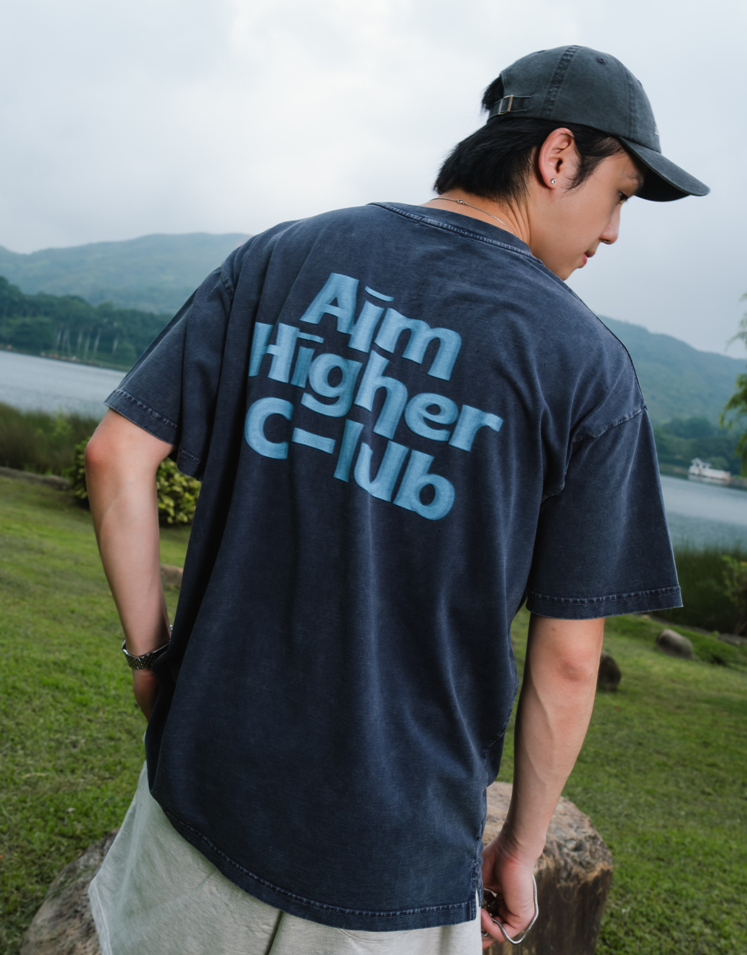 Aim Higher Club Unisex Logo Motion Tee/ Washed Charcoal
