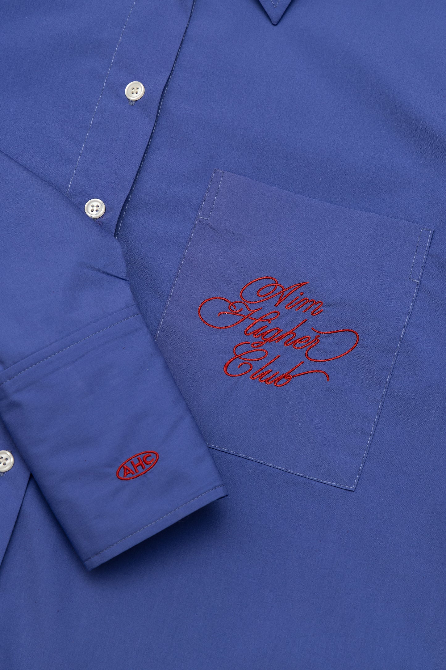 Aim Higher Club Pocket Oversized Boyfriend Shirt/ Purple Blue