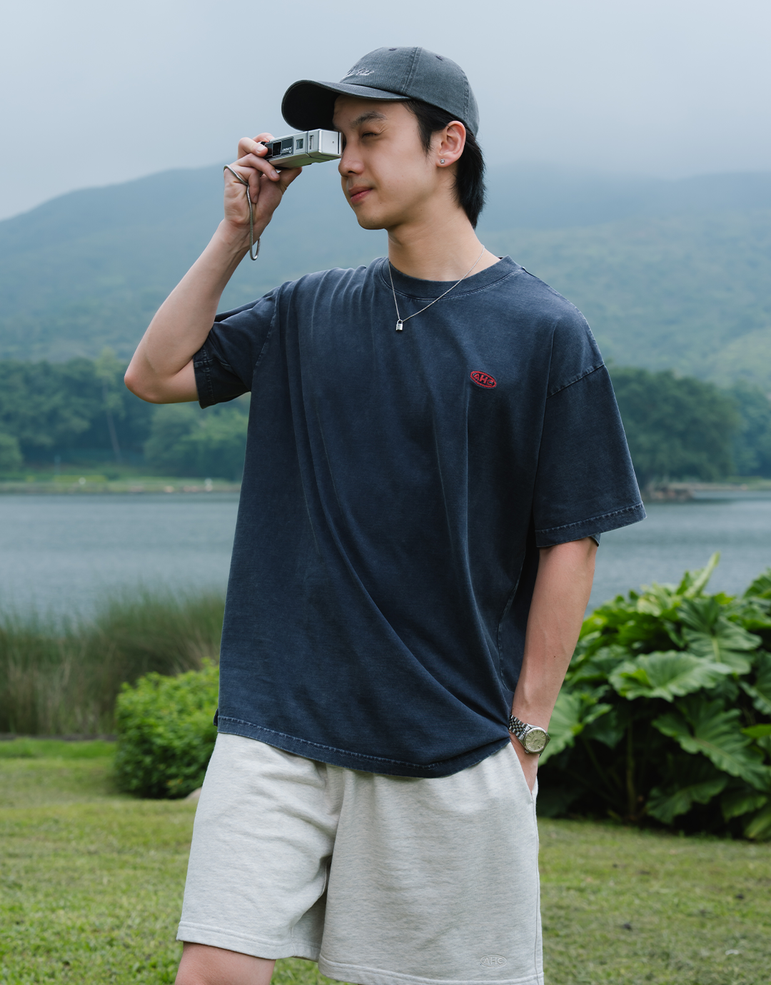 Aim Higher Club Unisex Logo Motion Tee/ Washed Charcoal