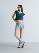 Aim Higher Club Essential V Neck Crop Tee/ Navy