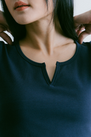 Aim Higher Club Essential V Neck Crop Tee/ Navy