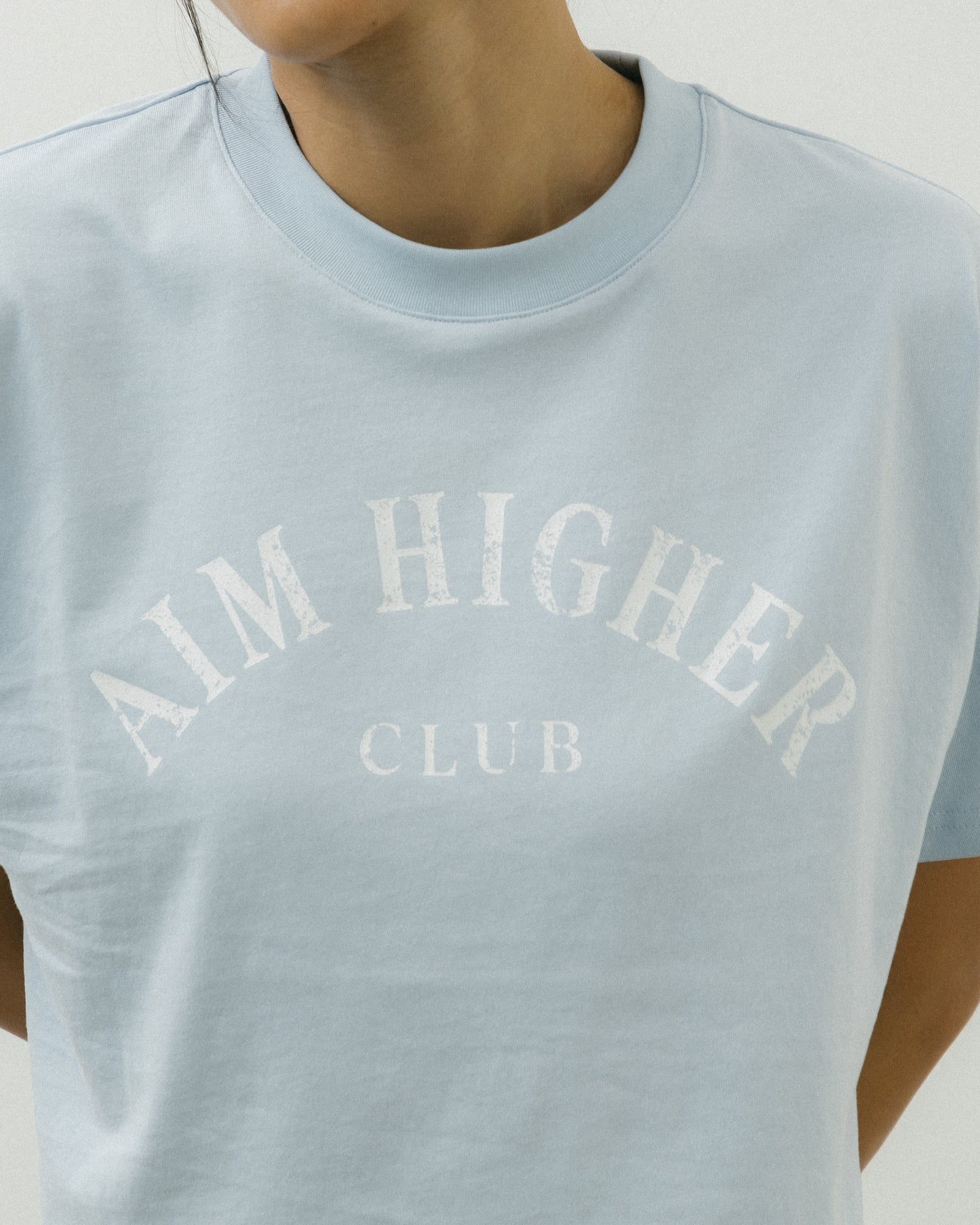 Aim Higher Club Basic Crop Tee/ Grey Baby Blue