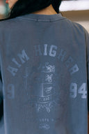 Aim Higher Club Unisex College Emblem Tee / Wash Light Charcoal