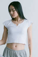 Aim Higher Club Essential V Neck Crop Tee/ Off White