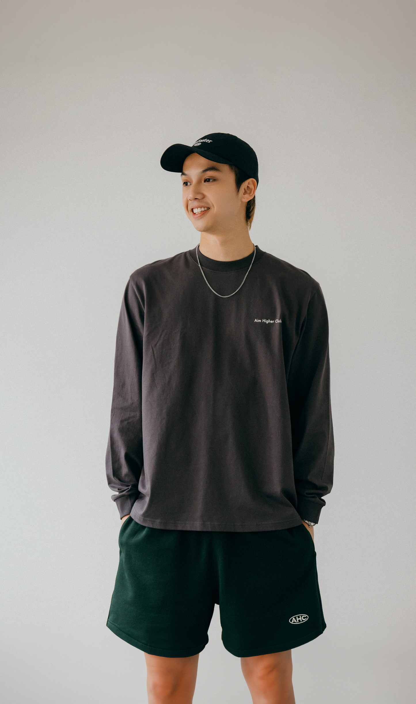 Aim Higher Club Logo Long Tee/ Light Wash Grey