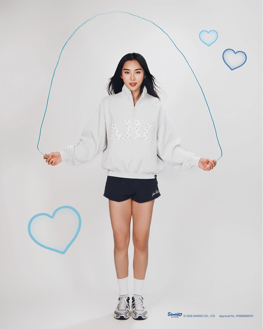 Aim Higher Club ♥ Cinnamoroll Monogram College Patch Half Zip Sweater/ Light Flecking Grey