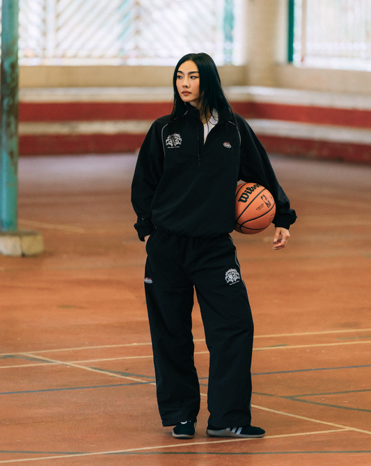 Aim Higher Club Unisex College Emblem Reflective Track Pants/ Black