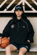Aim Higher Club Unisex College Emblem Reflective Half Zip Windbreaker/ Black